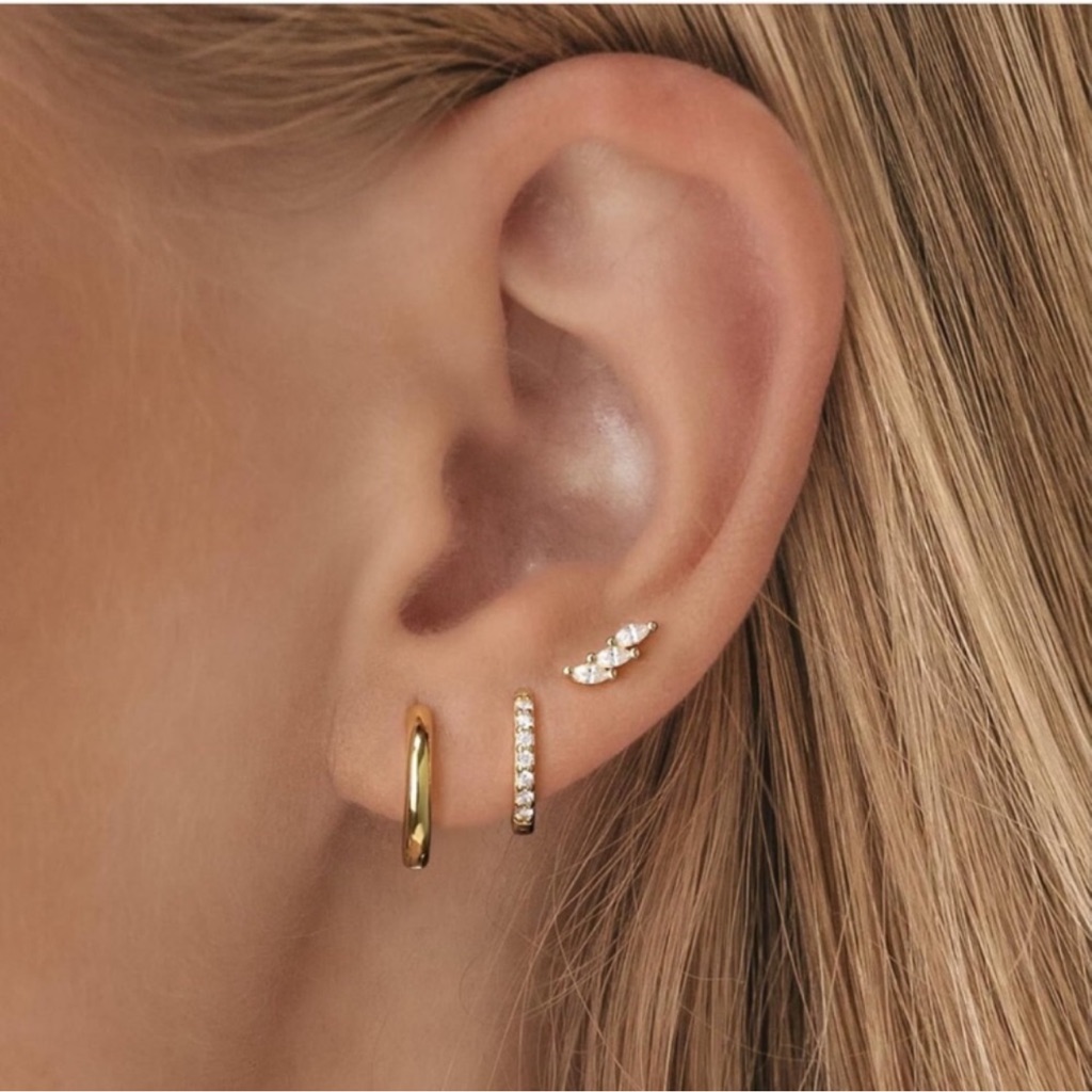 3 Pairs 14k Gold Plated Huggie Earrings Set New